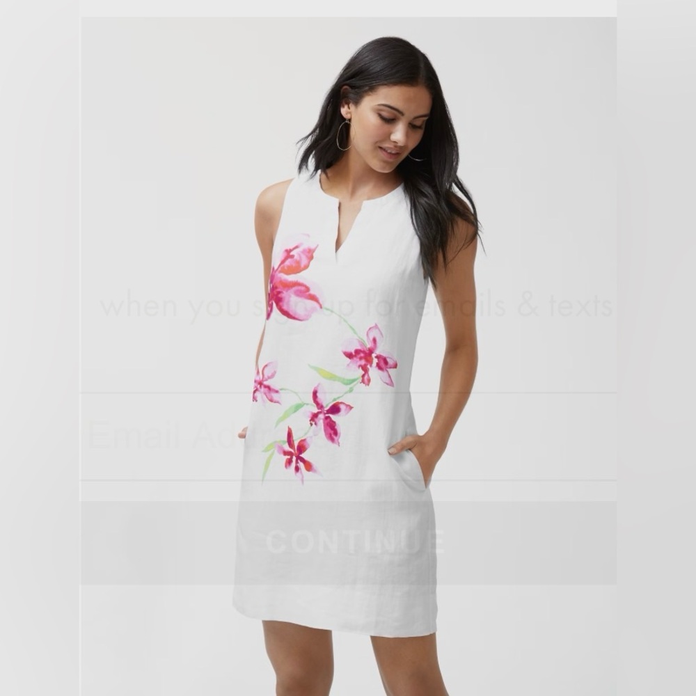 TOMMY BAHAMA floral fade, sleeveless white linen shift dress, size XL
